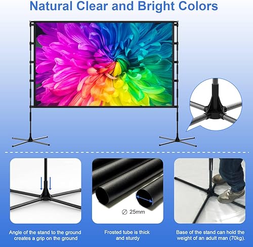 Miniatura 4 de Pantalla y soporte de proyector para exteriores, portátil de 100 pulgadas, pantalla de proyección de interior sin arrugas, plegable, respaldo negro,