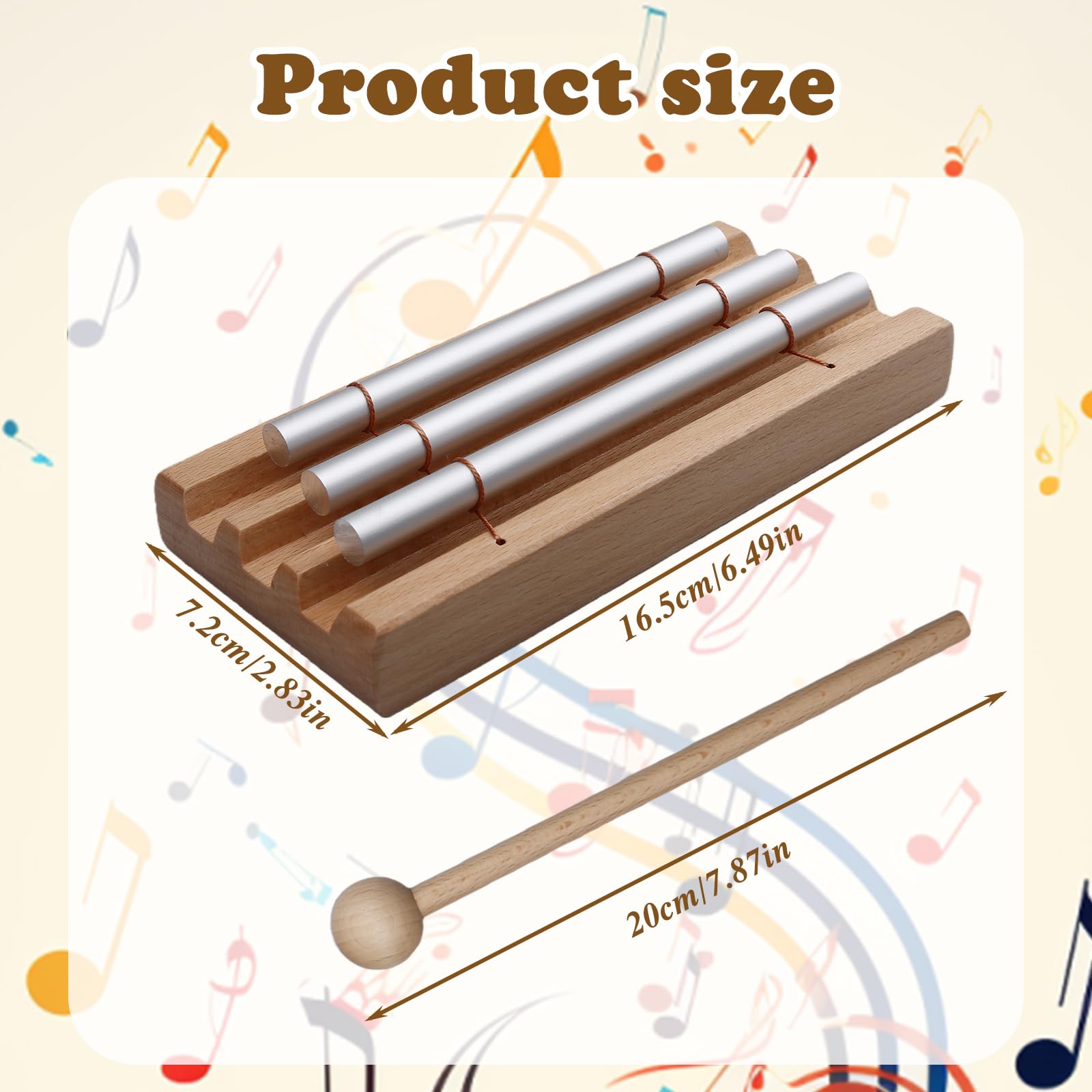 BAIFULAI Energy Chime: Varilla de sonido de 3 tonos con mazo de madera, campanilla de energía de 3 tonos, timbre de energía de 3 tonos, para educación musical, regalo, oración, yoga, meditación