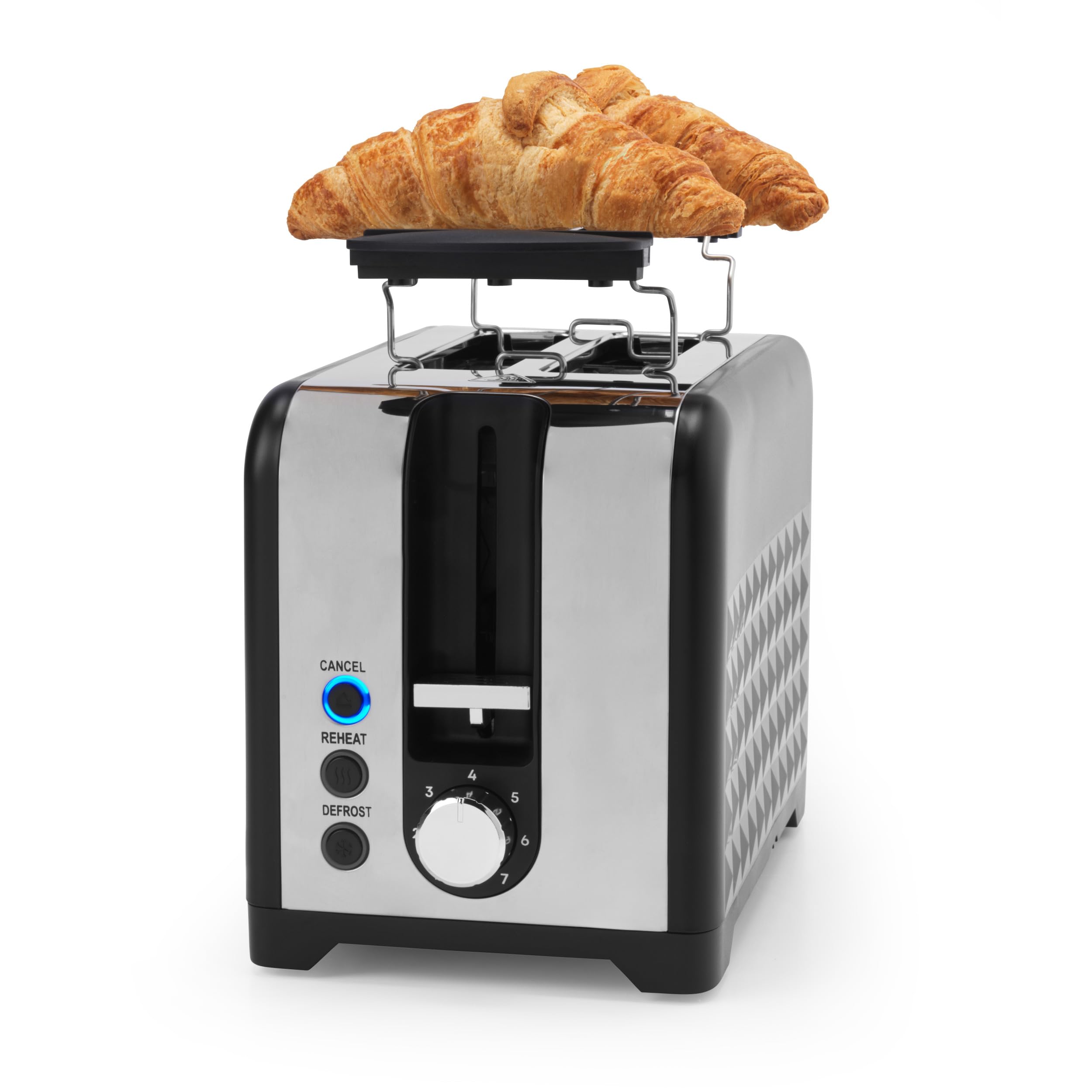 Petra PT6104BVDE Tostadora de 2 Rebanadas – Incluye Accesorio de Rejilla Calentadora, 7 Niveles de Tostado, Descongelar, Recalentar y Cancelar, Bandeja para Migas Extraíble, Diseño en Diamante, 930 W