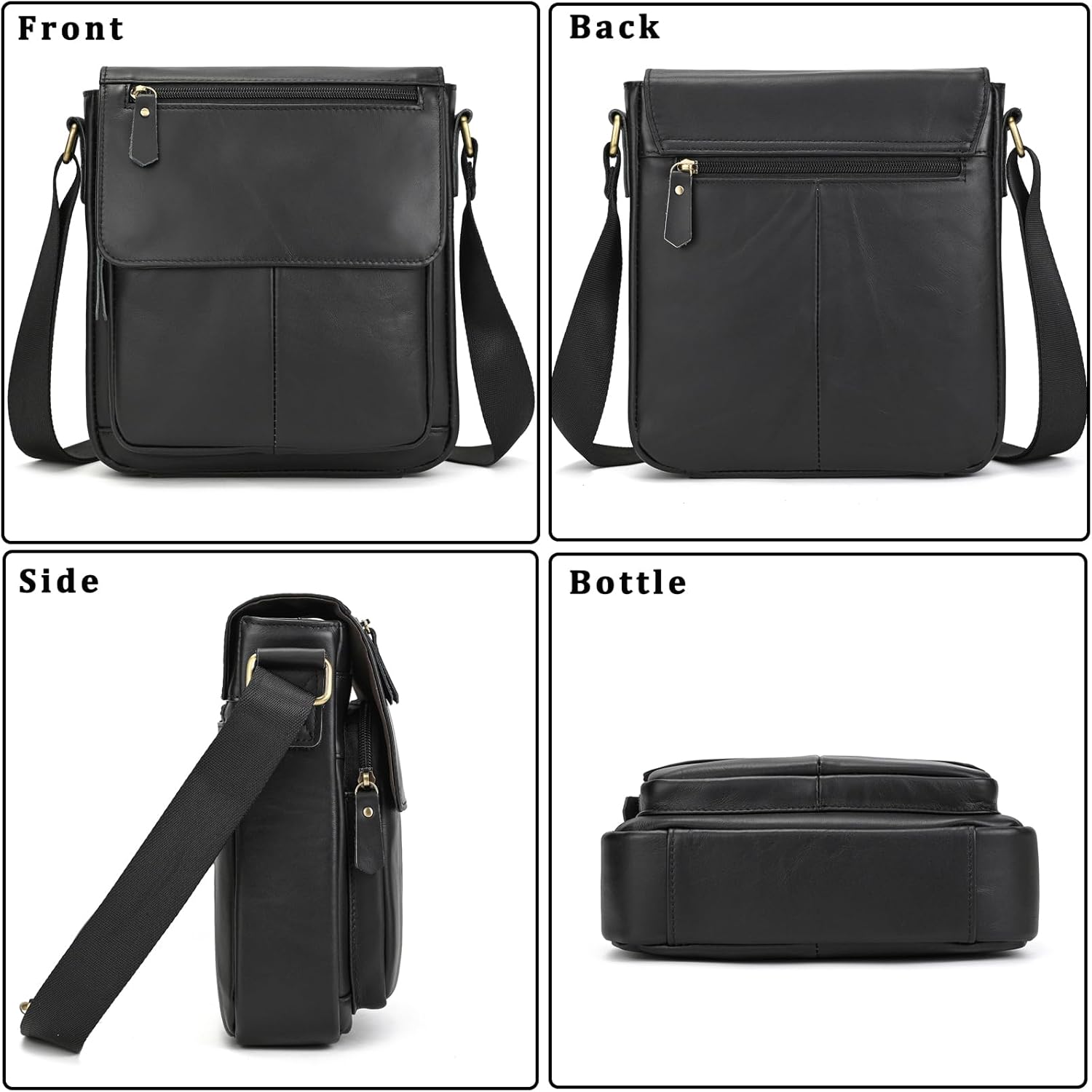 Small Leather Mens Purse Bag, Genuine Leather Messenger and Shoulder Bag for Men Zipper Pockets, Men Satchel Handbag - Image 7