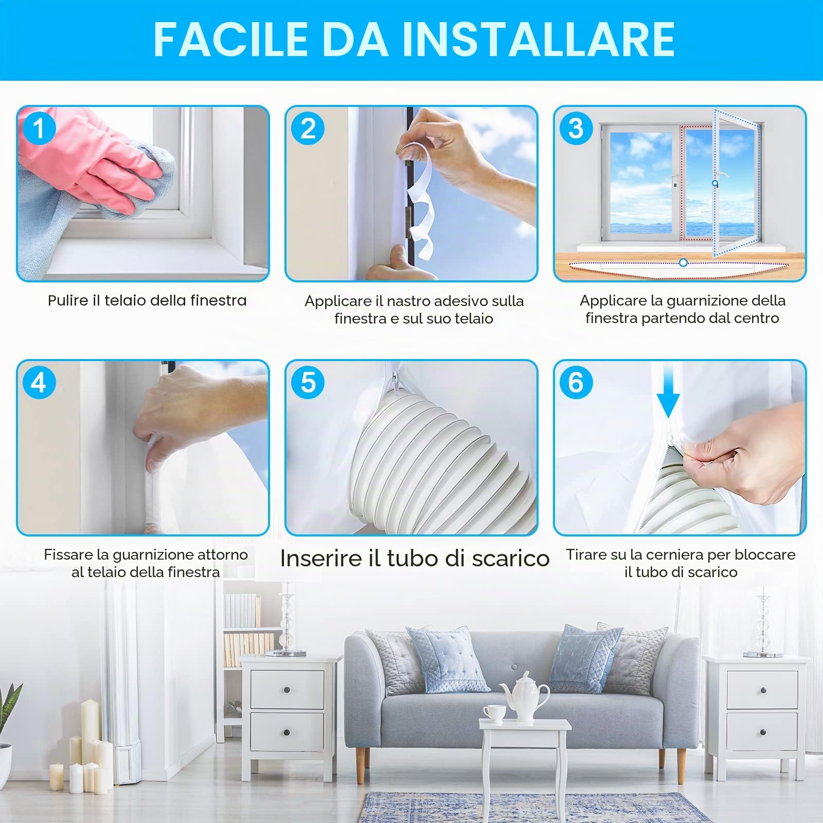 Guarnizione Finestra Condizionatore 400 cm per Condizionatori Mobili, Guarnizione Condizionatore Portatile, Kit Finestra Condizionatore Portatile per Climatizzatori, Asciugatrici
