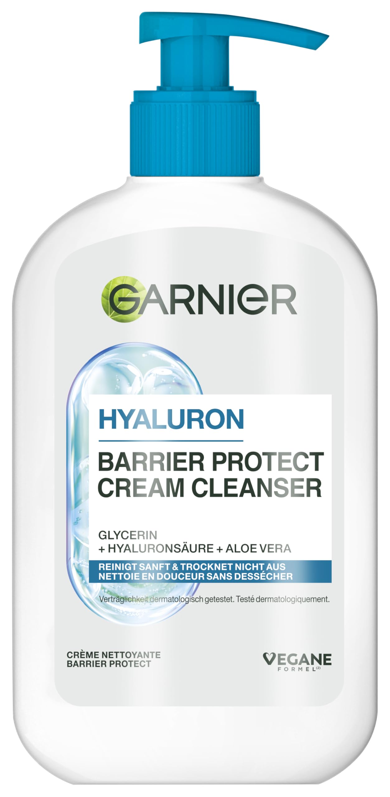 Garnier Hyaluron Barrier Protect Cream Cleanser: Sanfte Gesichtsreinigung mit Hyaluronsäure, Aloe Vera & Glycerin ohne Austrocknen – für eine geschützte Hautbarriere, für empfindliche Haut geeignet