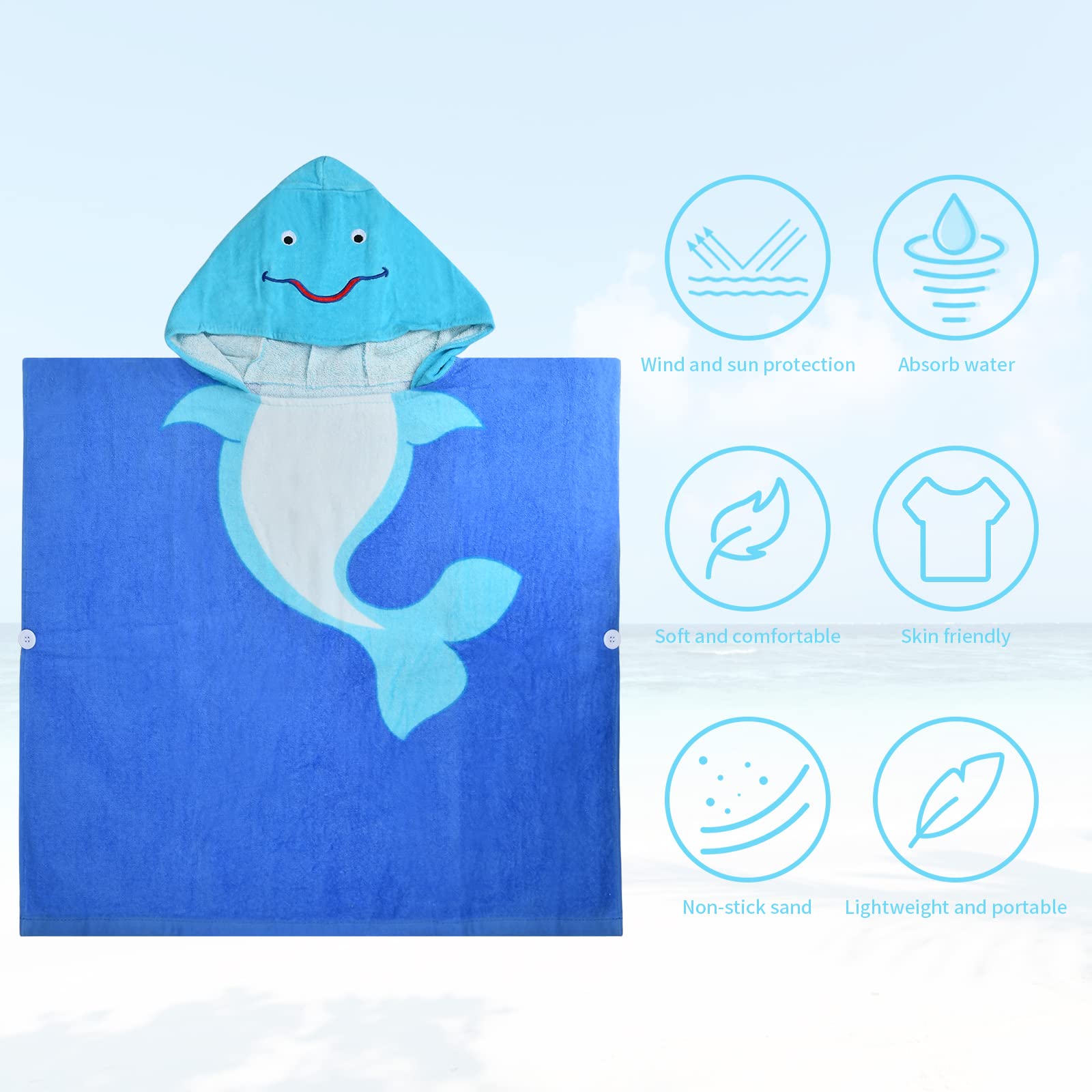 Poncho Accappatoio Bambina In Cotone - Con Cappuccio, Per Mare E Piscina, Taglie 6-13 Anni - Foto 5