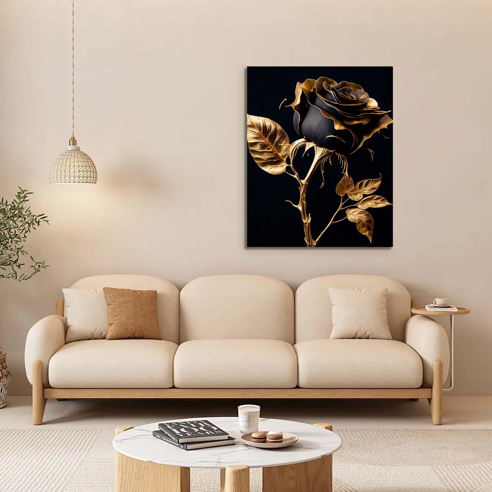 Galmcook Framed Canvas Wall Art 12x16 Inch Black and Gold Rose Modern Artwork Elegant Floral Wall Canvas for Living Room Bedroom Hallway Wall Decoration Prints with Hooks Magic Tape and Nails — view 8