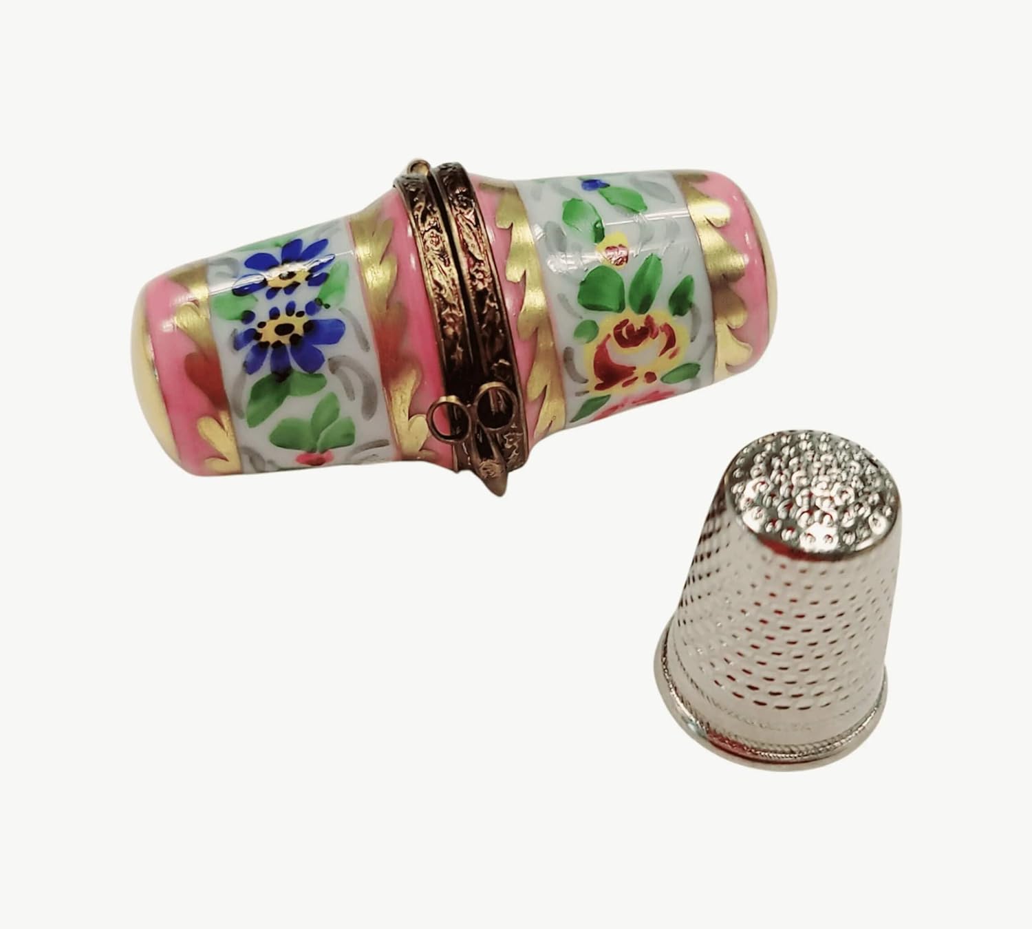 Limoges Elegant Pink Thimble Holder for Sewing Enthusiasts