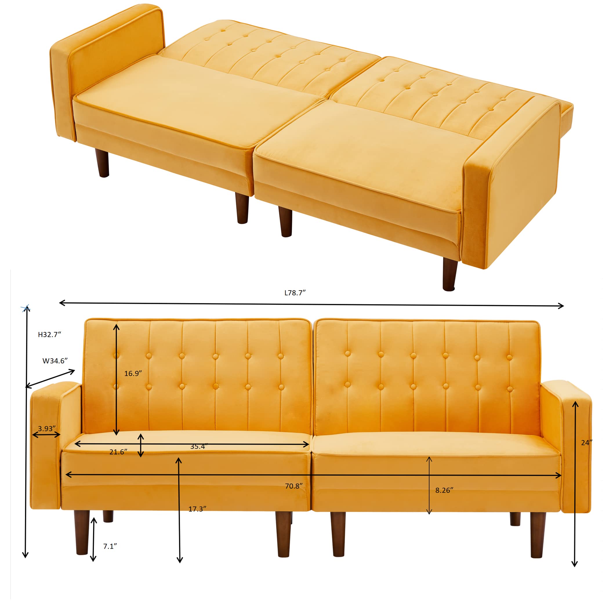 Buy 78.7" Velvet Sofa Bed Couch for Modern Living Room Bedroom Office Tufted Loveseat er Twin