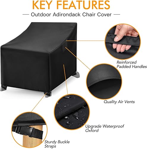 Miniatura 3 de WLEAFJ Fundas para sillas Adirondack, impermeables, resistentes, para muebles de exterior, color negro, paquete de 2, 32 pulgadas de ancho x 34