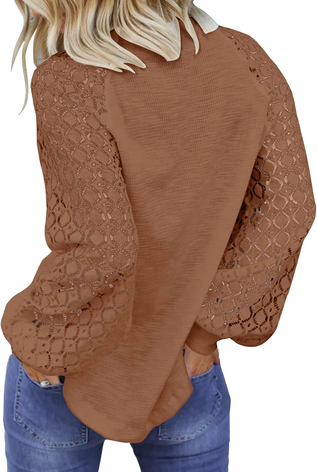 MIHOLL Women's Long Sleeve Tops Lace Casual Loose Blouses T Shirts - Image 3