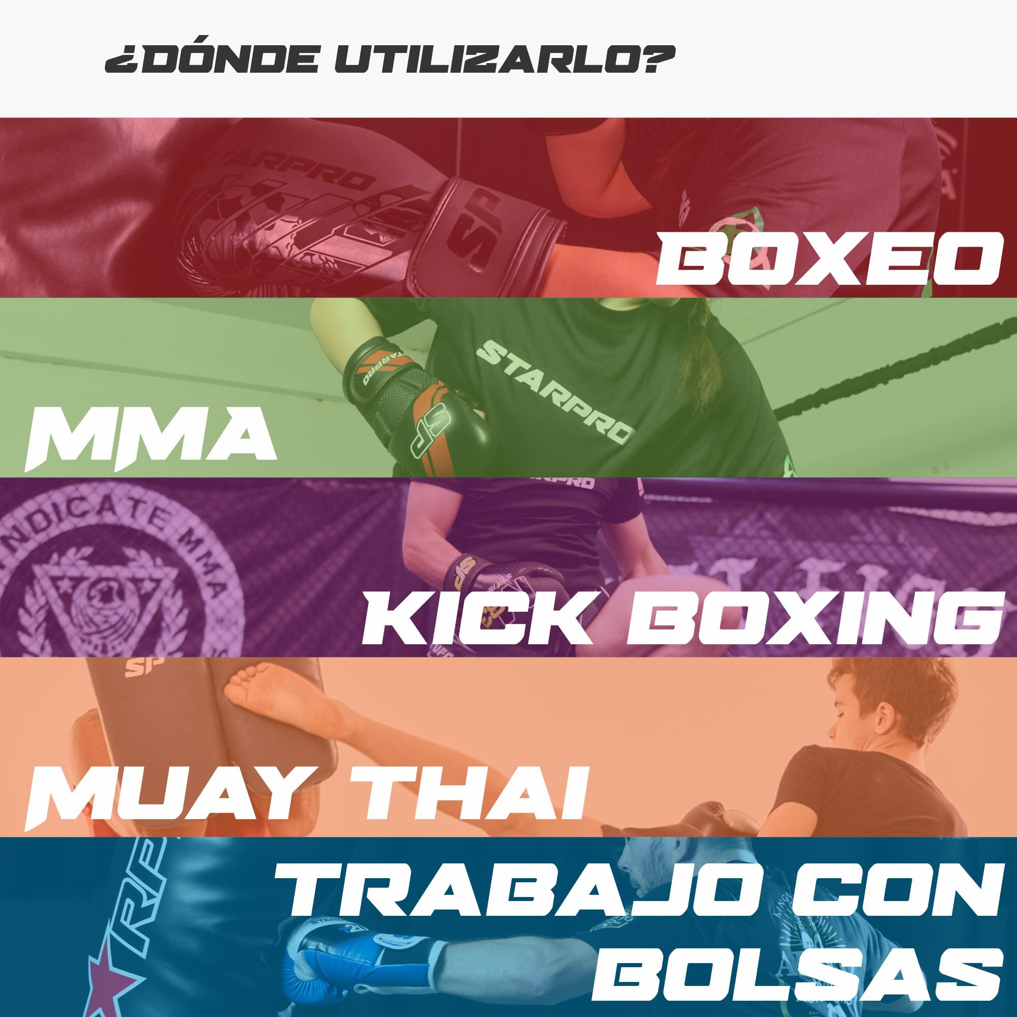 Starpro Guantes Boxeo Envolturas Elástico Acolchado Cinta Vendas MMA Muay Thai Entrenamiento Gimnasio