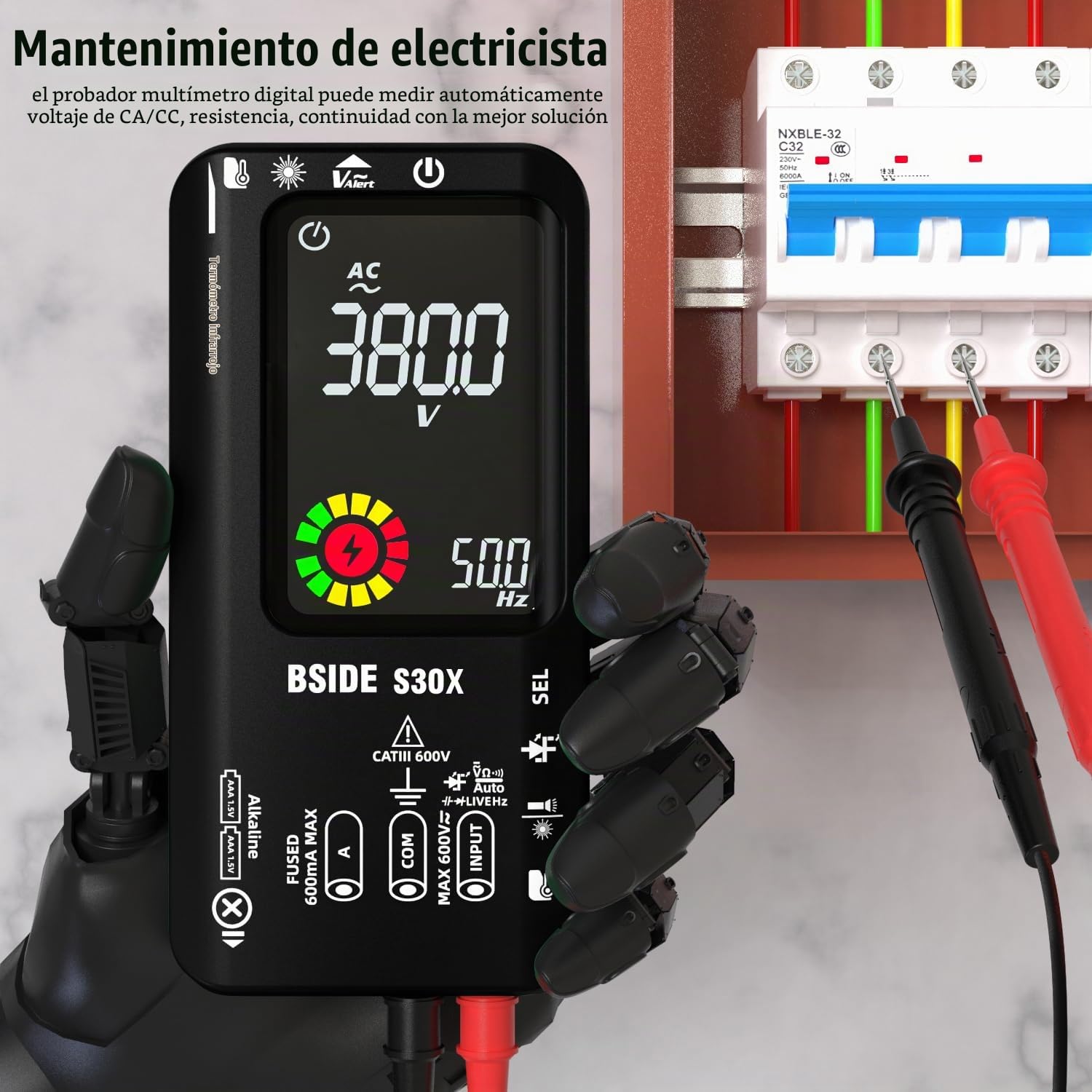BSIDE Multímetro Digital Inteligente con Termómetro IR 12:1 Probador de Diodos Alta Tension 9999 Cuentas Medidor de Corriente Eléctrica Polímetro de Doble Alimentación para HVAC LED Coche Electrónica
