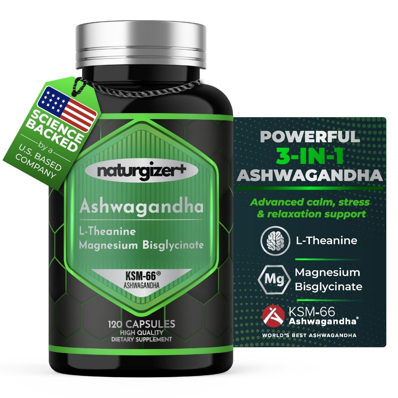 Ashwagandha KSM-66 Complex with L-Theanine & Magnesium | 120 Capsules — Amazon image 9