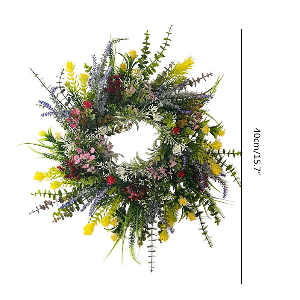 Künstlicher Türkranz, Frühlingskranz Künstlicher Blumenkranz Dekorativer Wandkranz Hängende Dekoration Frühling Sommer Hochzeitsfeier Festival 40cm