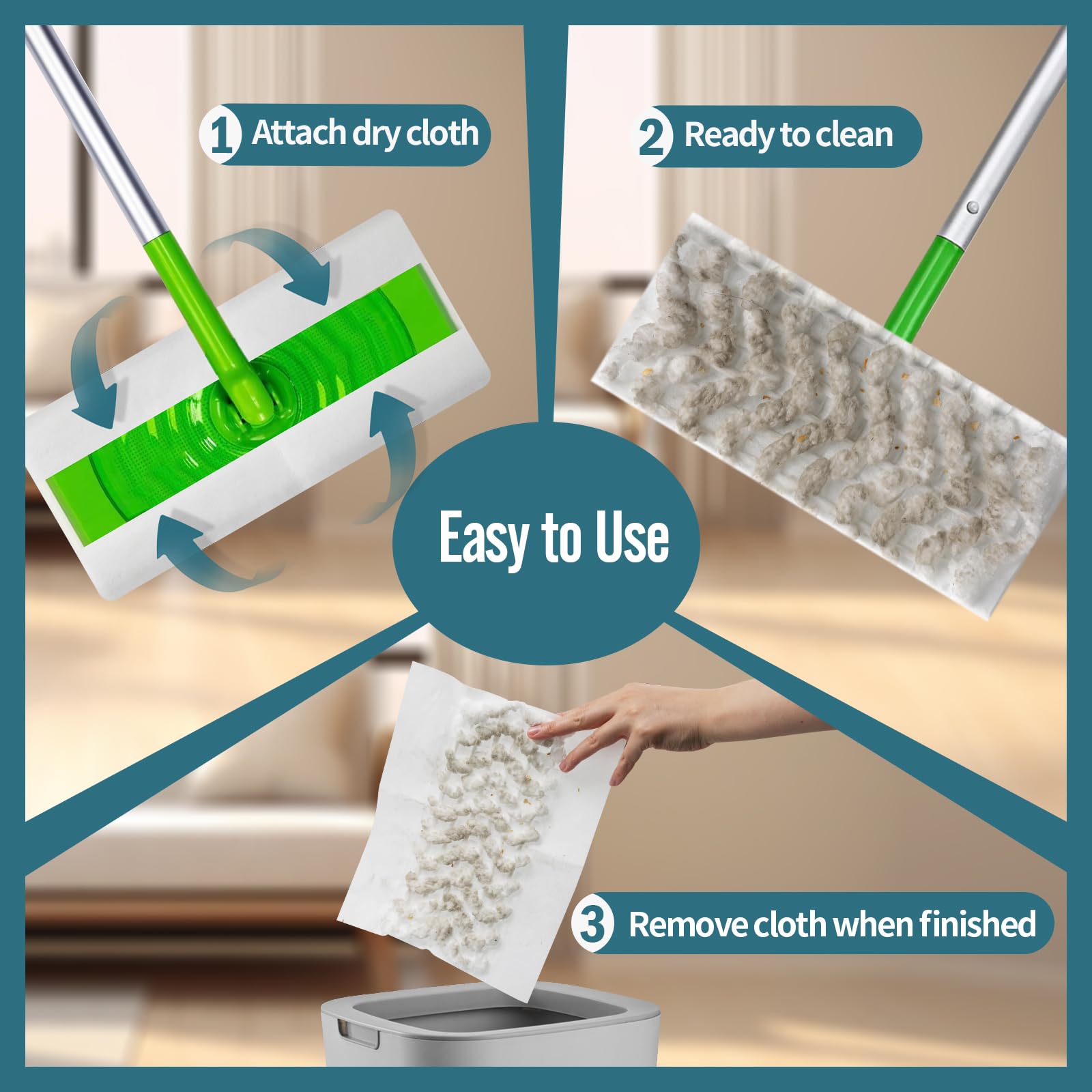 60 Stück Pet Dry Sweeping Cloth Nachfüllpackungen, kompatibel mit Swiffer Sweeper Mop, geruchlose, robuste Trockenpads Nachfüllpackungen für verschiedene Oberflächen Bodenreinigung