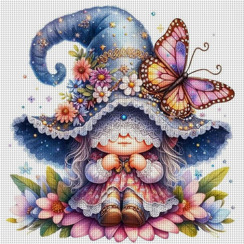 Hi-Y2Kgirls Gnome Stamped Cross Stitch Kits-Butterfly 11CT Cross Stitch Kits for Beginners Adults Needlepoint Cross-Stitch, Gnome Patterns Needlecrafts Embroidery Kits Arts Crafts