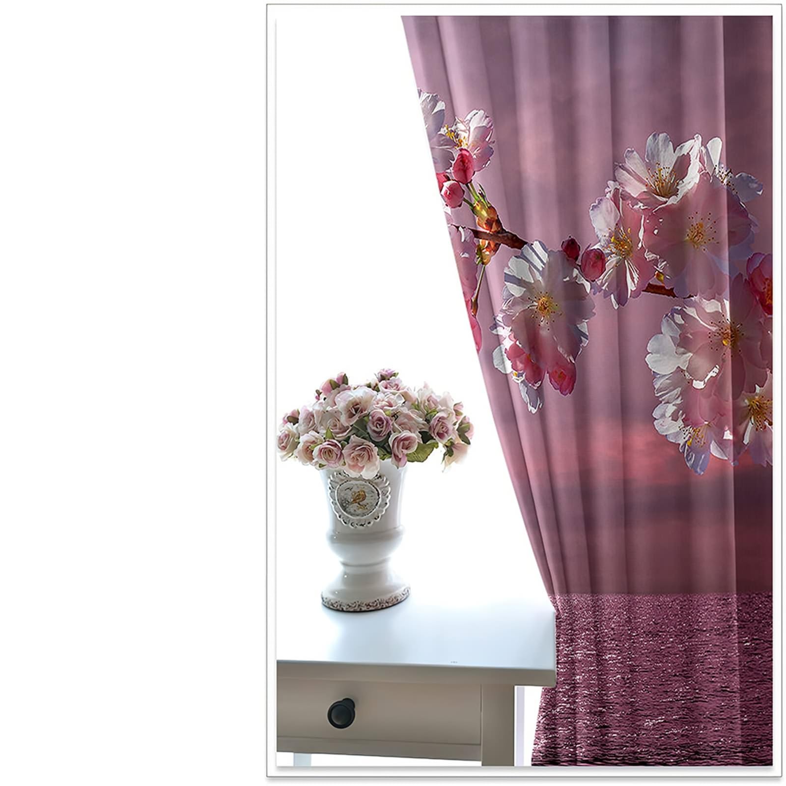 Gualiy Thermo Vorhänge 2er Set, Vorhänge 132x160 Meer und Blumen Ösenvorhang Blickdicht