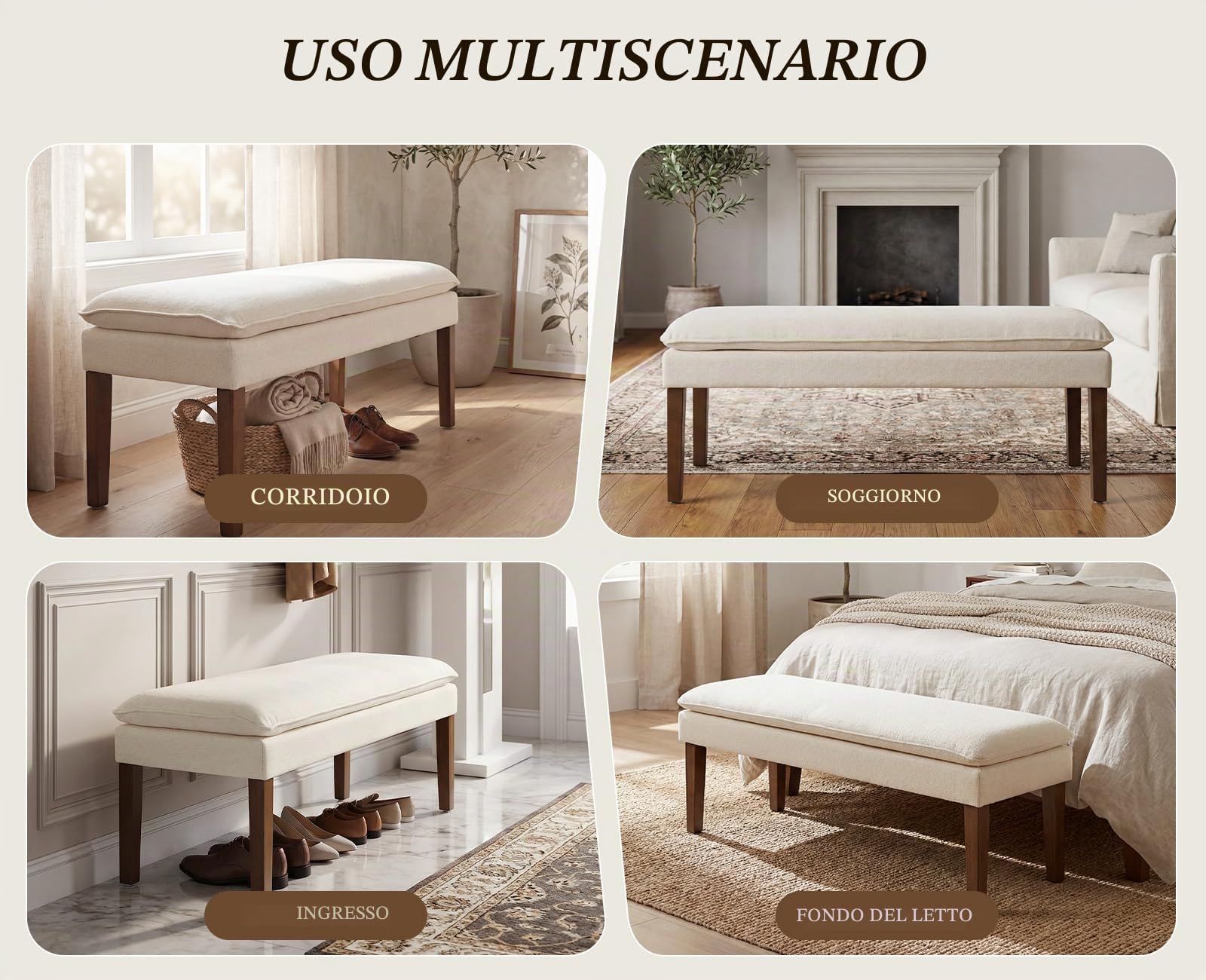 Ya-Home Panchina da Ingresso Panca Fondo Letto con Gambe in Legno, Bianca