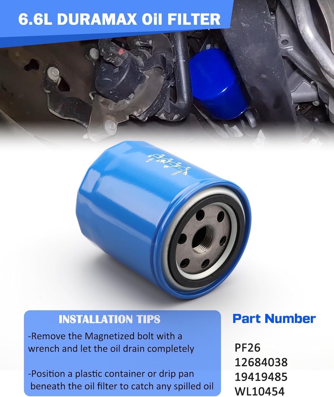 6.6L Duramax L5P Diesel Filter Kit PF26 Oil Filter TP1015 Fuel Filter A3248C Air Filter for 2020-2024 Silverado Sierra 2500HD 3500HD Replace 84554703