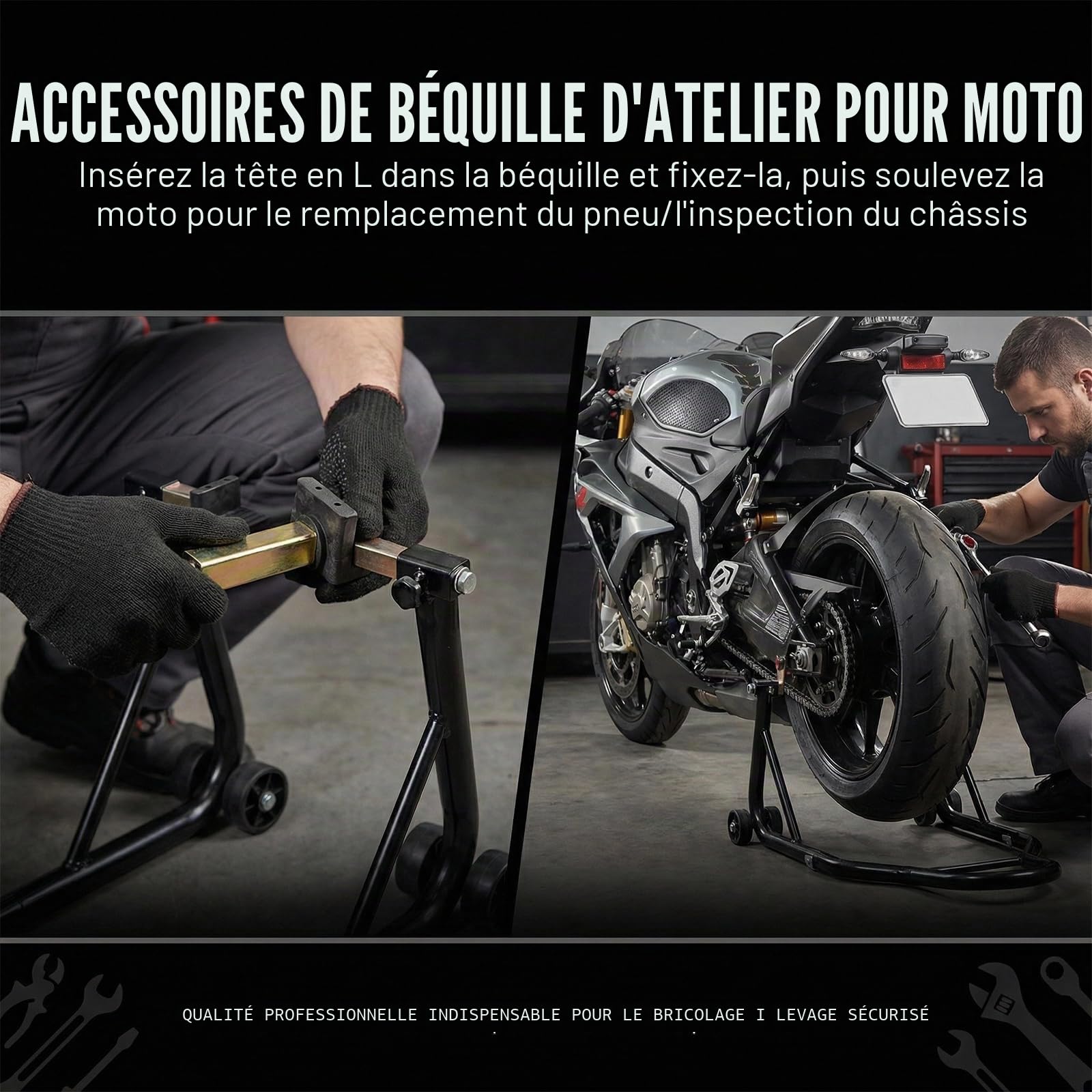 Support De Béquille De Moto: Béquille Arrière D'atelier Moto, Crochet De Levage Oscillant pour Cric De Moto, Support De Griffe pour Adaptateur Oscillant (Tube Carré, L, 1 Paire)