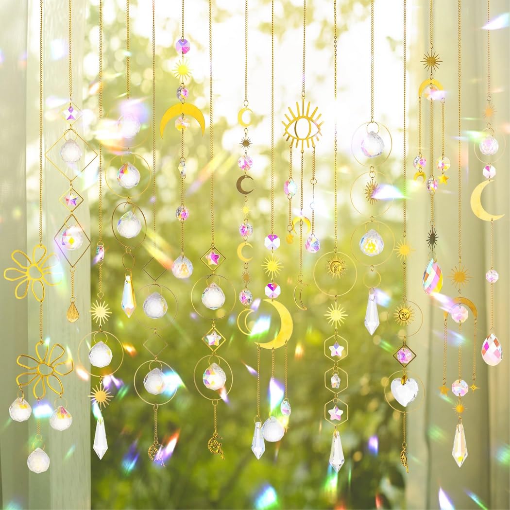 Lot de 16 attrape-soleil en cristal à suspendre, prisme arc-en-ciel, décoration en cristal pour la maison, le jardin, l'arbre, le bureau, une fête, un mariage
