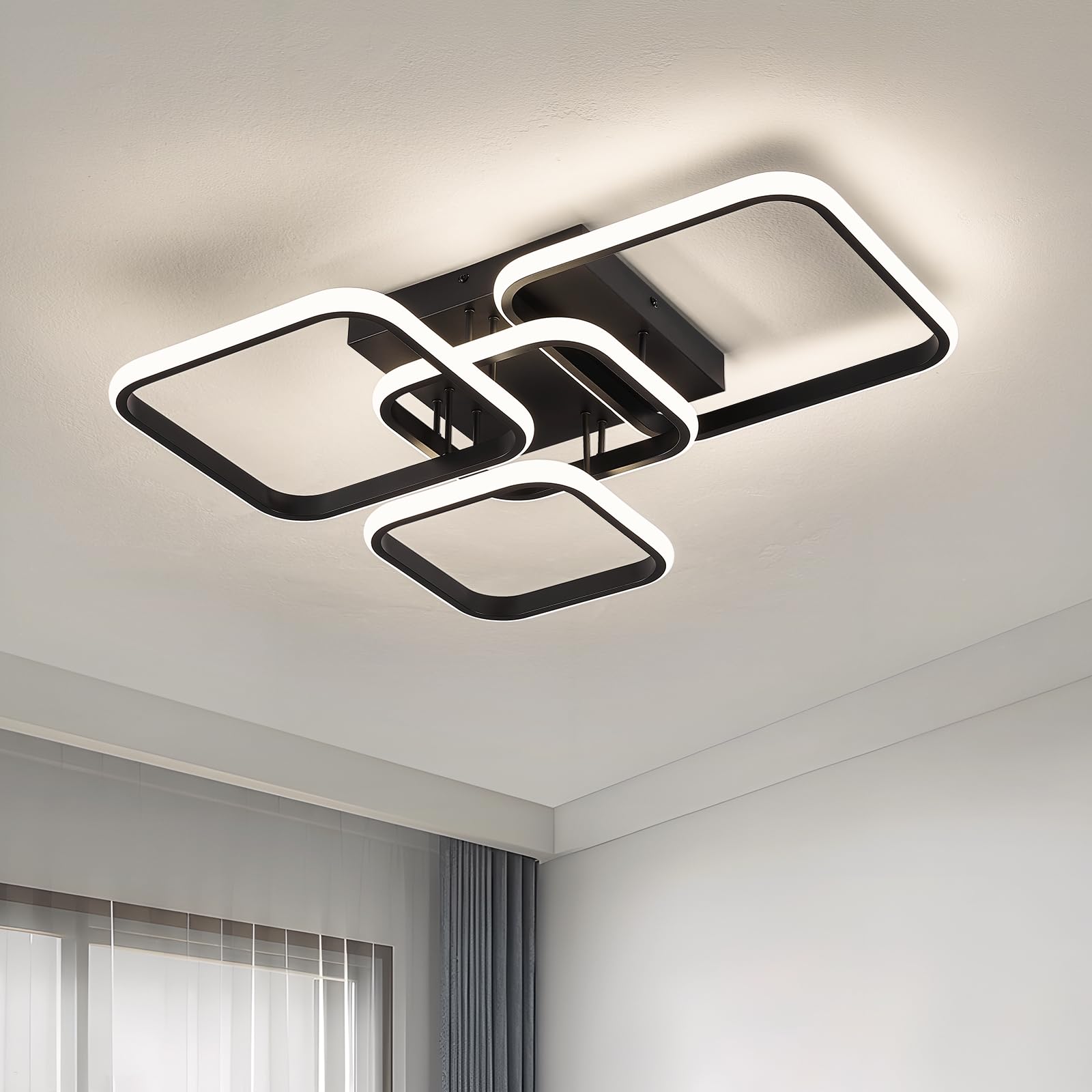 Moderne LED Deckenleuchte, 60W 57CM Wohnzimmerlampe Schwarze Deckenlampe | 4000k LED Lampe für Wohnzimmer Schlafzimmer Esszimmer Flur Küche