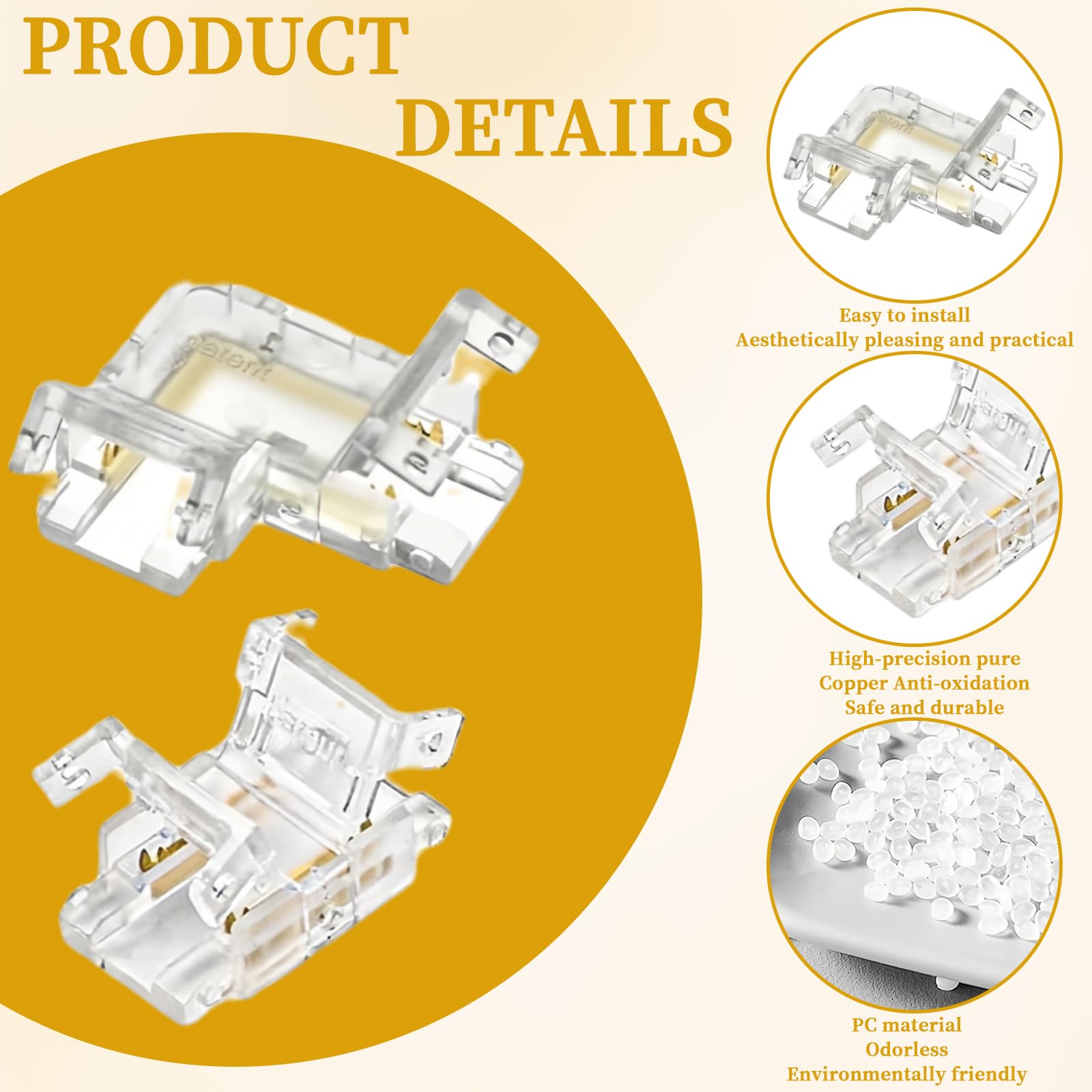 ChAusa 12 Pcs 2 Pin 10mm COB LED Connectors Gapless Solderless Clear Connector Strip to Strip×4 L-Shape Corner Connectors×8 for 10mm COB LED Light Strip - Image 3