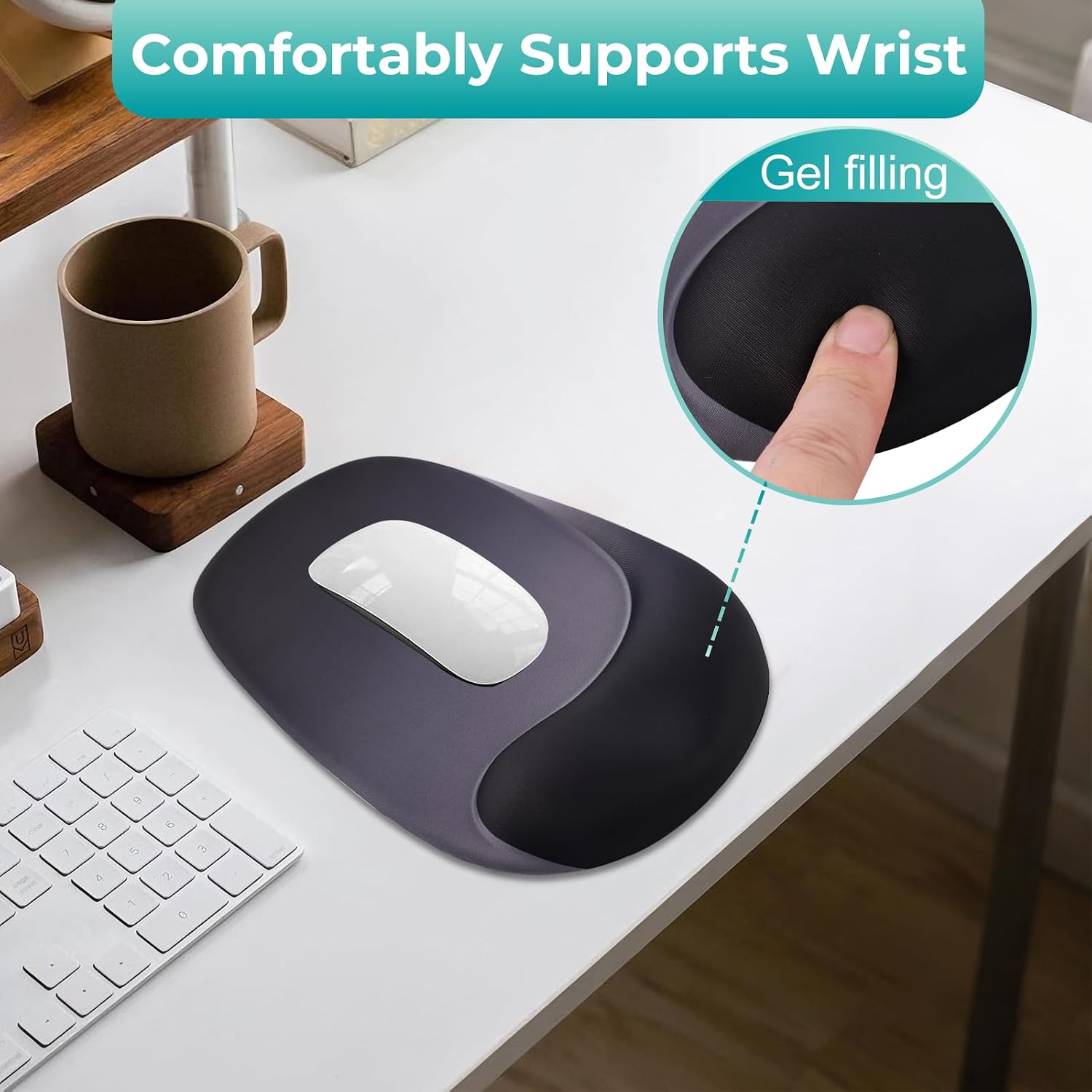 Mouse Pad with Wrist Rest Support, Ergonomic Mousepad with Comfortable Gel Cushion, Gaming Mouse Pad with Non-Slip PU Base, Relieve Pain Relief, for Home Office Computer Laptop, Black image 4