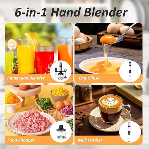 Miniatura 7 de Batidora de inmersión de mano, mezclador de mano 5 en 1 eléctrico de mano para cocina, batidora de emulsión de mano con cable con vaso de