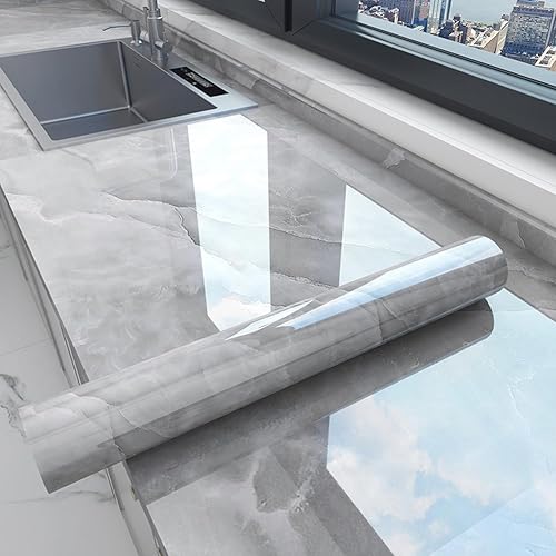 Miniatura 3 de Yancorp Papel tapiz de contacto gris de 16 pulgadas x 32.8 pies, para despegar y pegar, con diseño de mármol, extraíble, para cocina, impermeable,