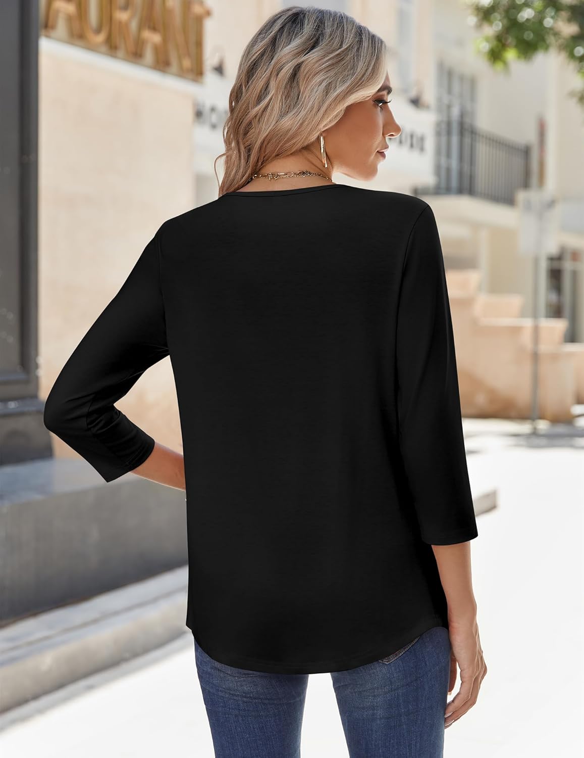 Zeagoo 3/4 Sleeve Tops for Women Crew Neck Blouses Pleated Casual Shirts Fall Work Clothes 2026 - Image 5