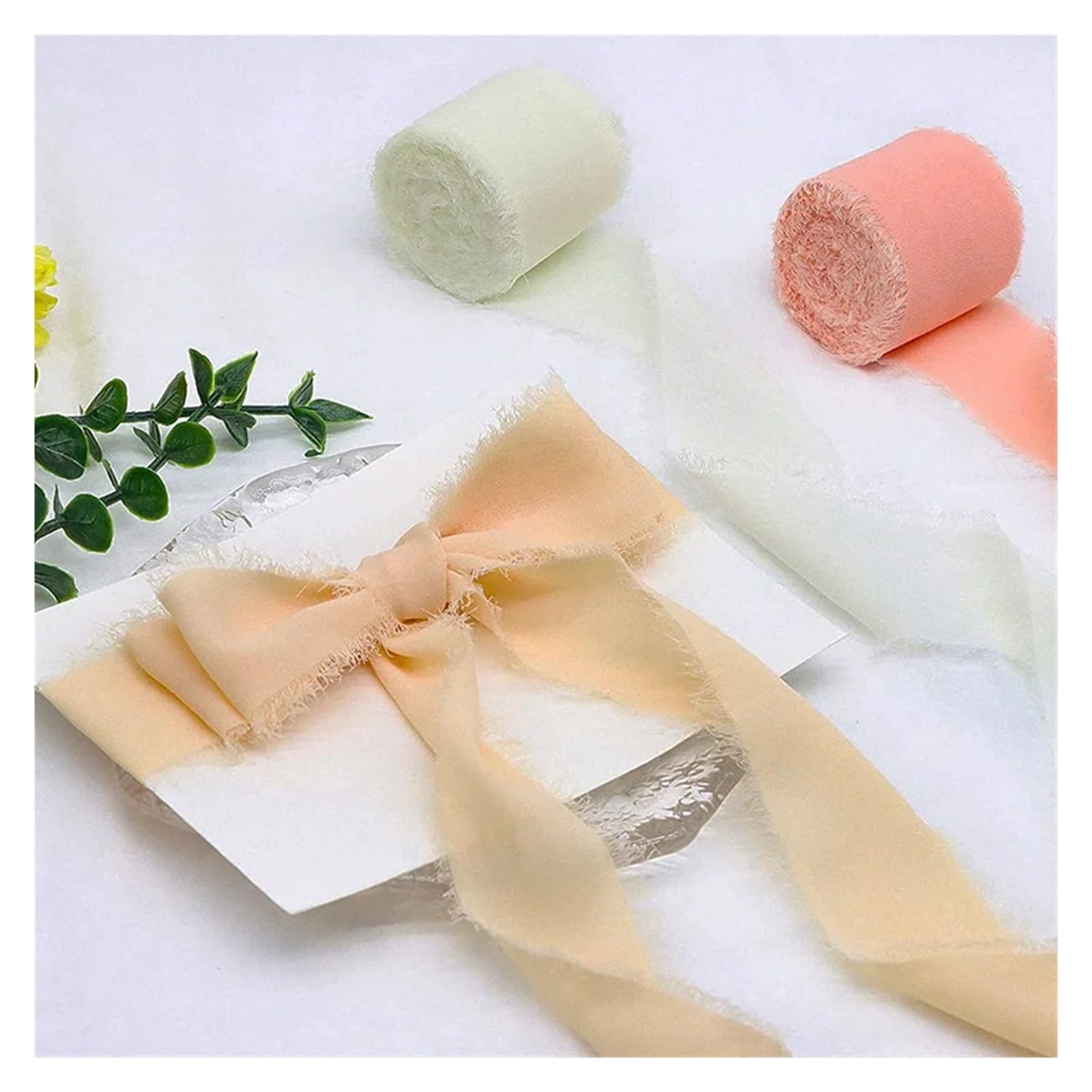 Chiffonband 1 Stück 5 Meter breit 4 cm grünes Chiffon-Seidenband Blumenstrauß Wickeldekoration Chiffonband mit ausgefranstem Rand(29)