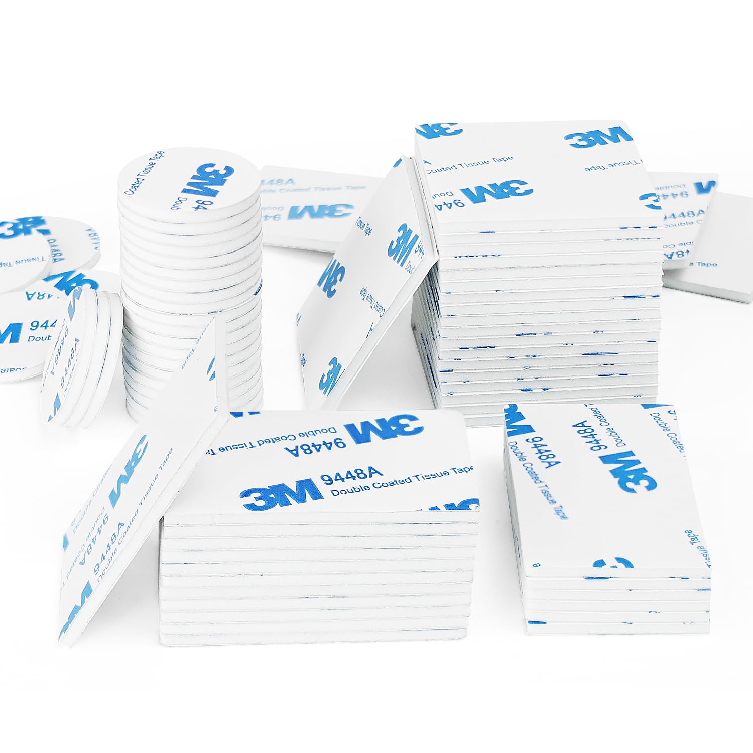 Molkor Double Sided Sticky Pads 70 Pcs Strong Double Sided Tape Heavy Duty,Number Plate Sticky Pads Double Sided Tape Heavy Duty Mounting Adhesive Pads Squares, Rectangle and Round (White)