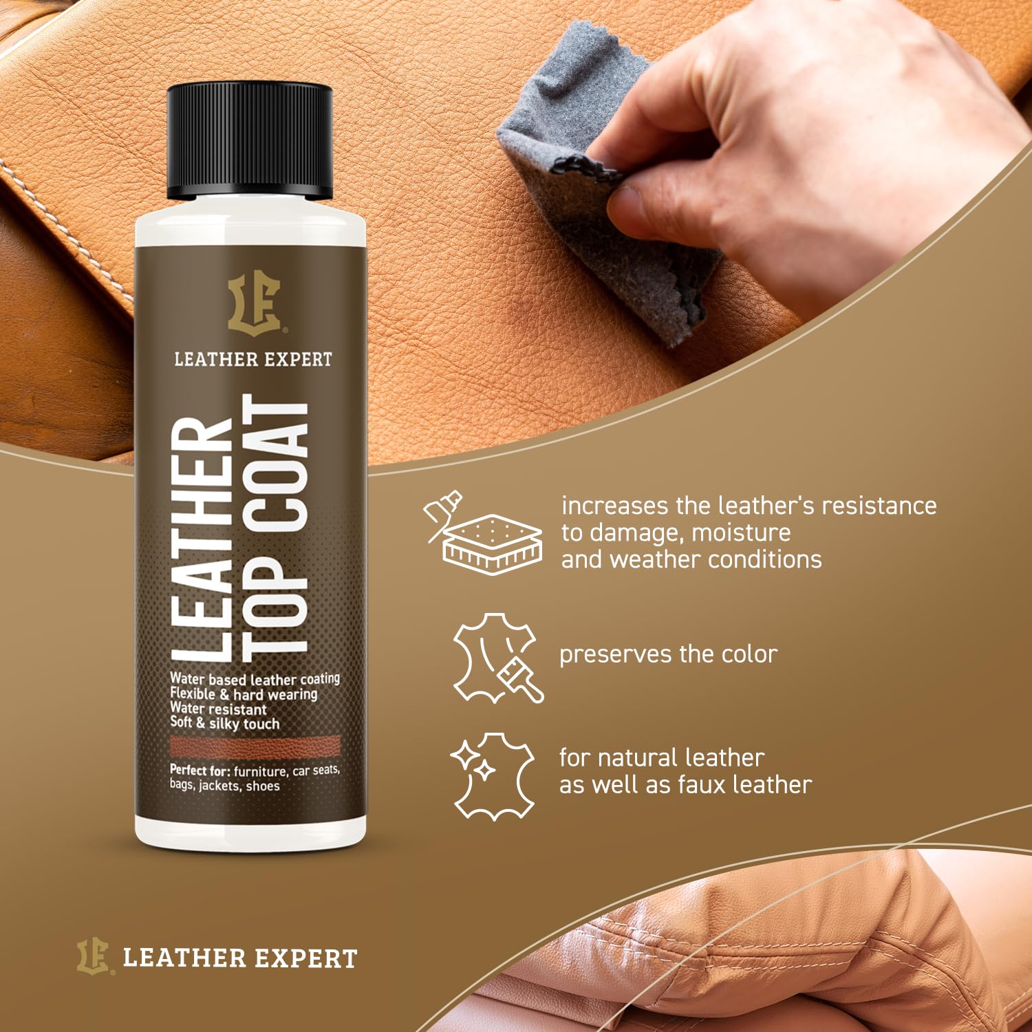 Kit di cura e riparazione per volante in pelle Leather Expert - Nero - Ripristina volante in pelle danneggiato - Mantieni il colore del cuoio - Auto, sedile, divano, giacca