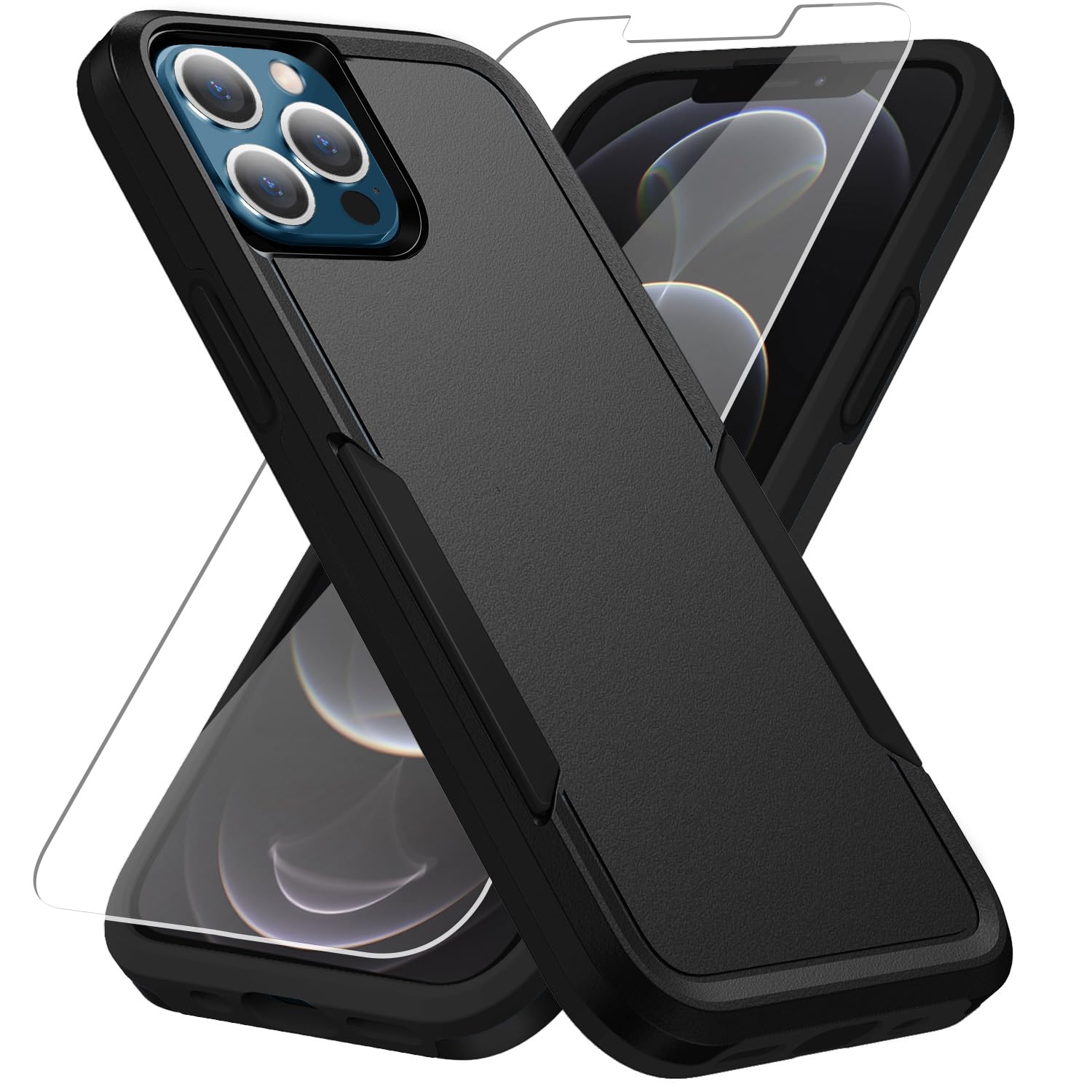 Warsia for iPhone 12 / iPhone 12 Pro Case with HD Screen Protector [Military Grade Drop Tested] Heavy-Duty Tough Rugged Shockproof Protective Case for