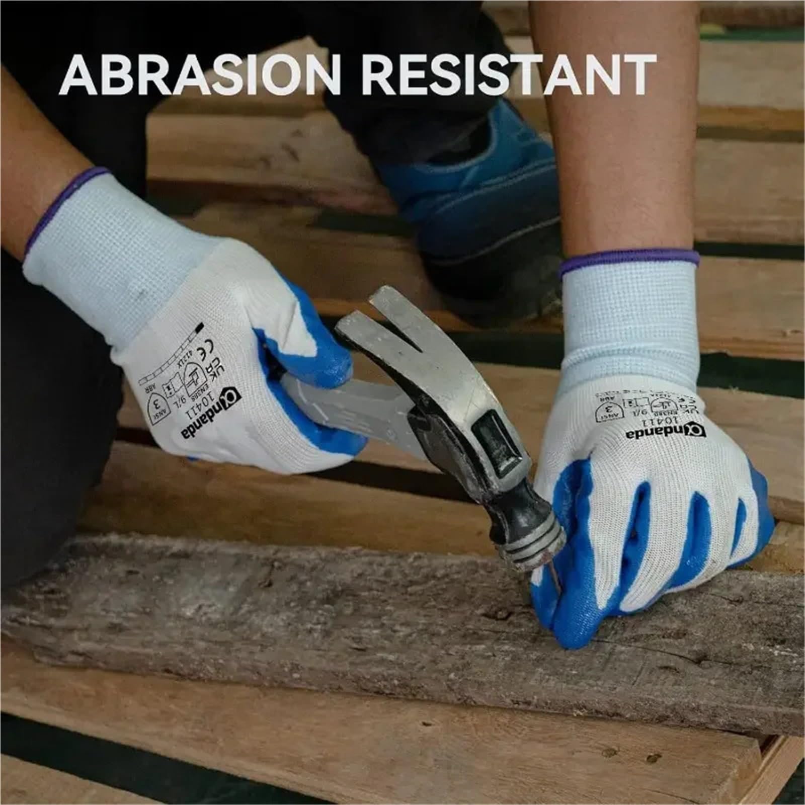 Gants De Travail Antidérapants Gants de travail enduits caoutchouc antidérapants for hommes, gants d'entrepôt industriel jardinage(Blue 6Pairs)
