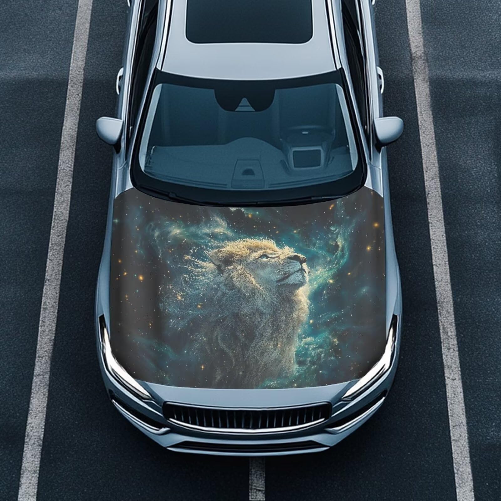 Lion Print Vehicle Engine Hood Cover Wrap Elastic Dustproof Auto Front Hood Cover Protector Cloth Car Accessories Universal Fit for Van Sedan Trucks