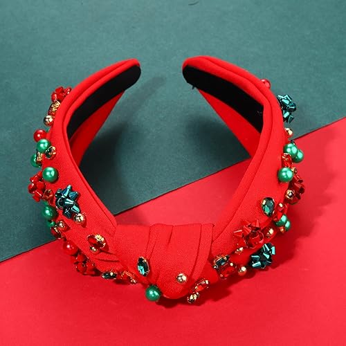 Vista 177 de Diadema de Navidad para mujer, accesorios de Navidad con cuentas, arco de Navidad, copo de nieve, diadema anudada HOHOHO, rojo y verde, perla