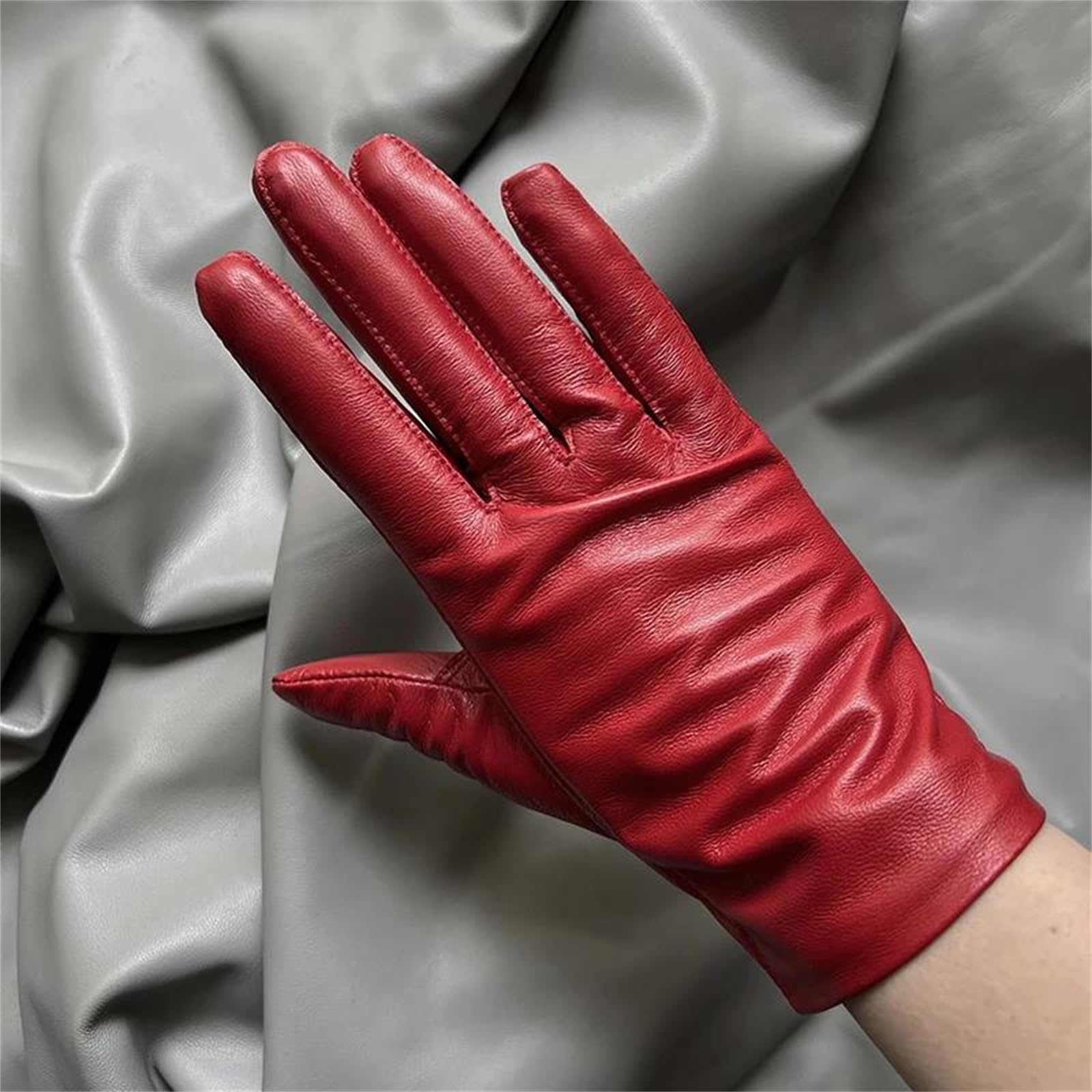 Guantes unisex de piel de oveja auténtica con forro polar para pantalla táctil, cálidos, térmicos, resistentes al viento, guantes de conducción