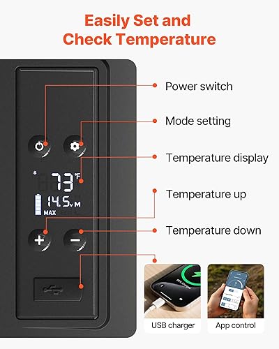 Miniatura 5 de VEVOR Refrigerador de 12 Voltios 16 Qt, Verde, Mini Refrigerador Portátil para Automóvil con Rango de Enfriamiento de -4℉-68℉ y Control por App