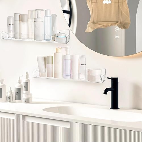 Miniatura 6 de Peohud Paquete de 4 estantes acrílicos para especias de montaje en pared, estantes flotantes de acrílico transparente de 15 pulgadas, organizador de