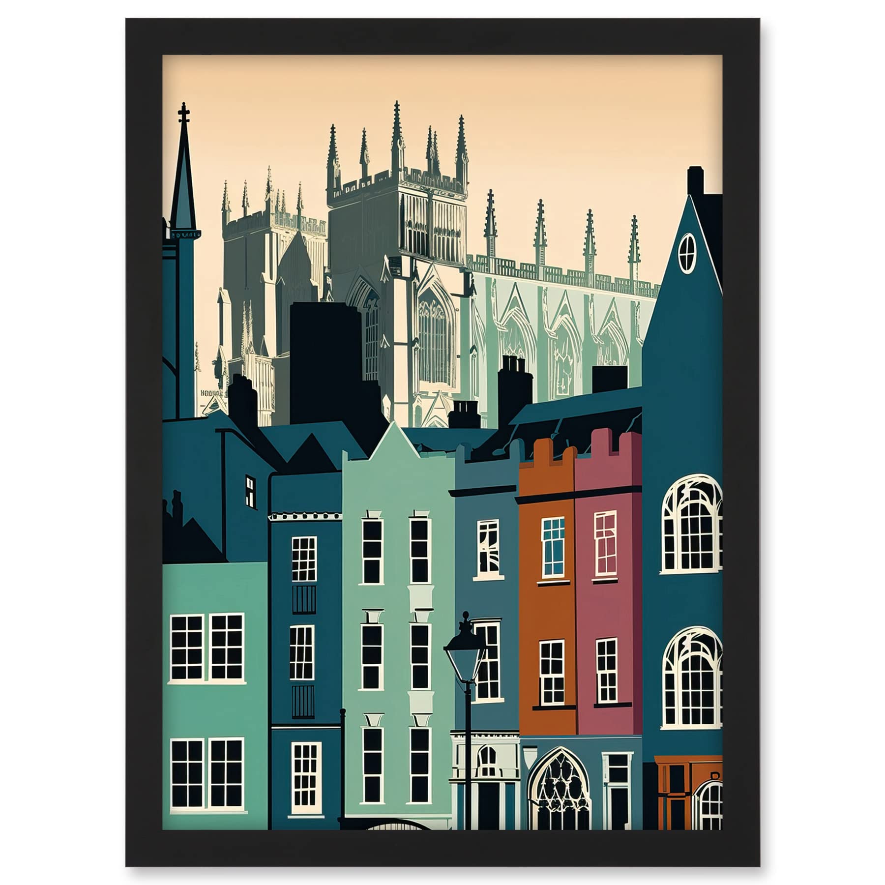 Artery8 York Minster and Shambles Street Cityscape Artwork Framed A3 Wall Art Print