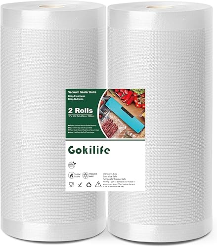 Gokilife Bolsas selladoras al vacío Paquete de 2 bolsas de 10 pulgadas x 50 pies, bolsas de sellado al vacío de grado comercial sin BPA y