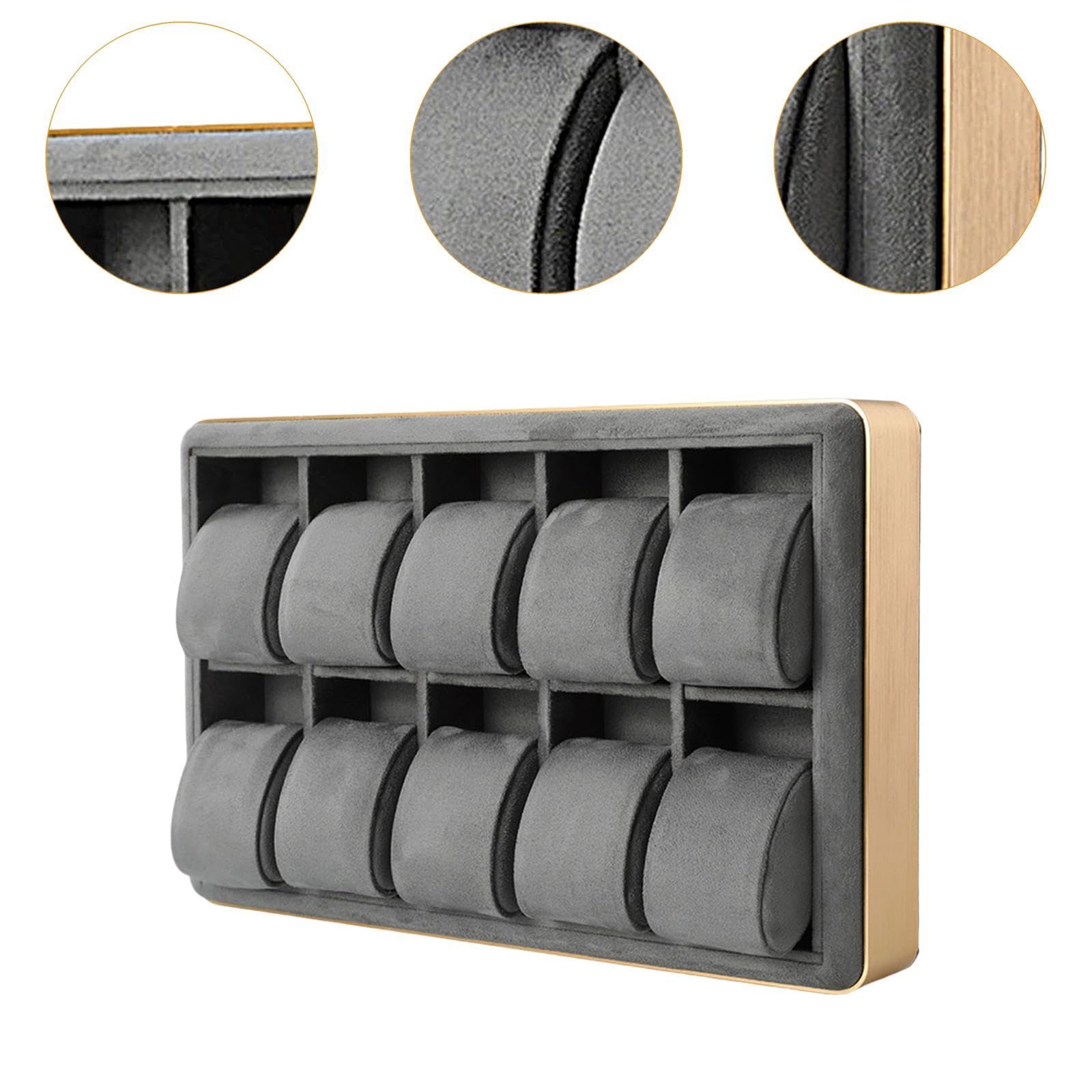 Milageto Bandeja de Relojes Estuche de Aluminio para Diez Relojes Y Organización de Joyas Adecuado para Coleccionistas Exhibición de Joyería Tocador Tienda, Gris, universal