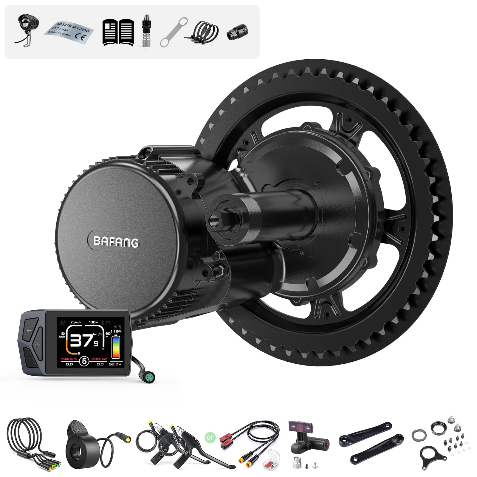 Bafang BBS01B Ombouwset voor een e-bike, middenmotor, 36V 250W/350W/500W, Optional Frame Battery