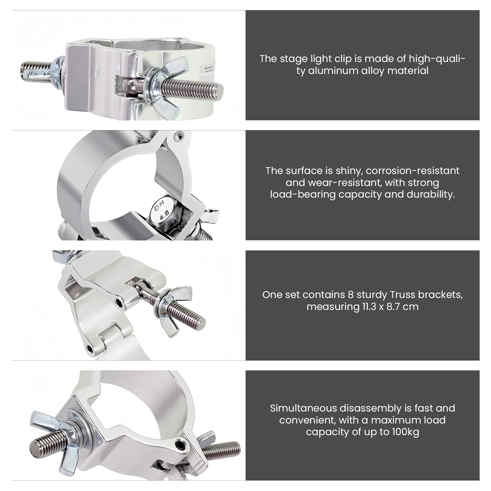 Bordeag Lot De 8 Truss Clamp Crochet De Fixation, Crochets De Fixation Éclairage De Scène, Truss Clamp Pince De Lumière De Scène Pinces En Alliage D'aluminium Pour Éclairage De Scène 28-35mm