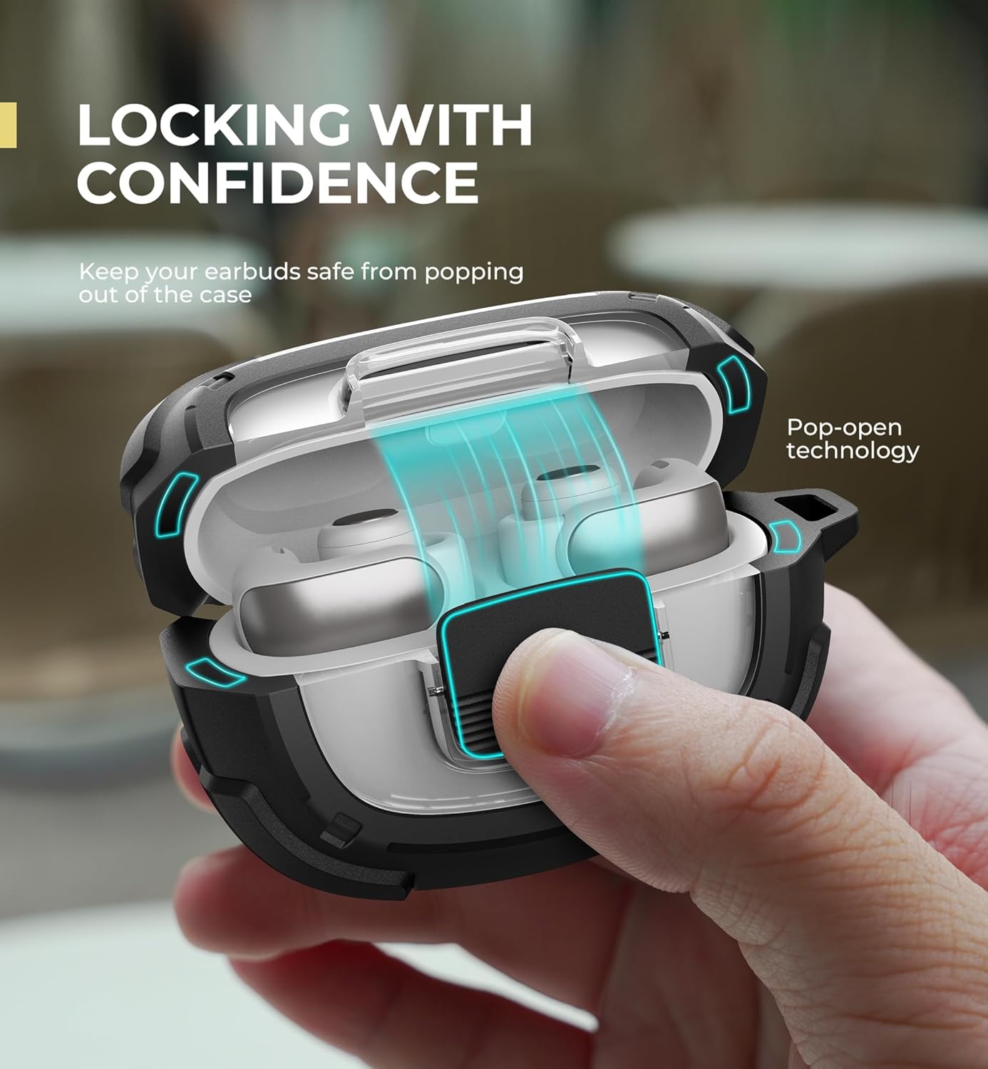 Dexnor for Bose Ultra Open Case with Drop-Proof Lock, Shockproof Rugged Bumper Cases Protective Cover with Carabiner & Keyring & Cleaner Kit for Bose Ultra Open 2024 Black - Image 3