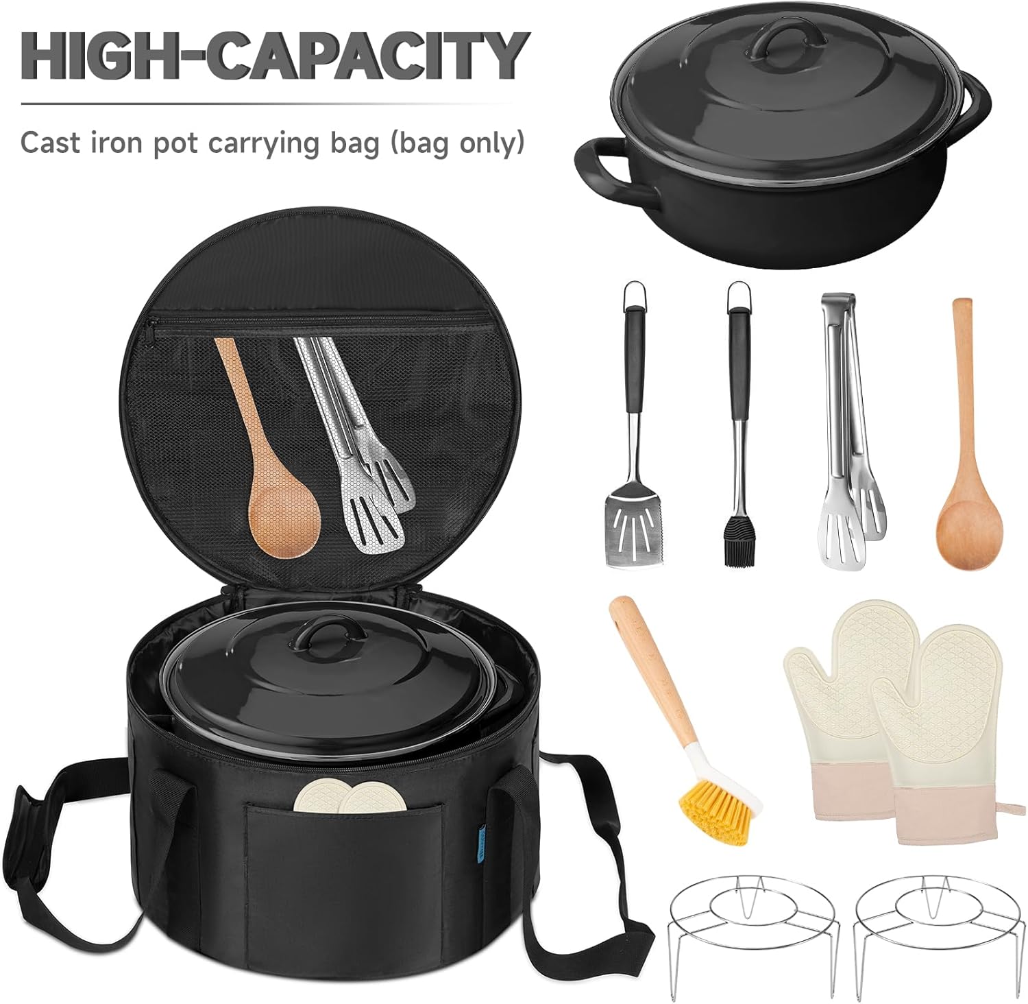 Dutch Oven Bag for 12 Inch,Durable Camp Dutch Oven Storage Bag,Carry Bag Extra Pockets and Sturdy Handles