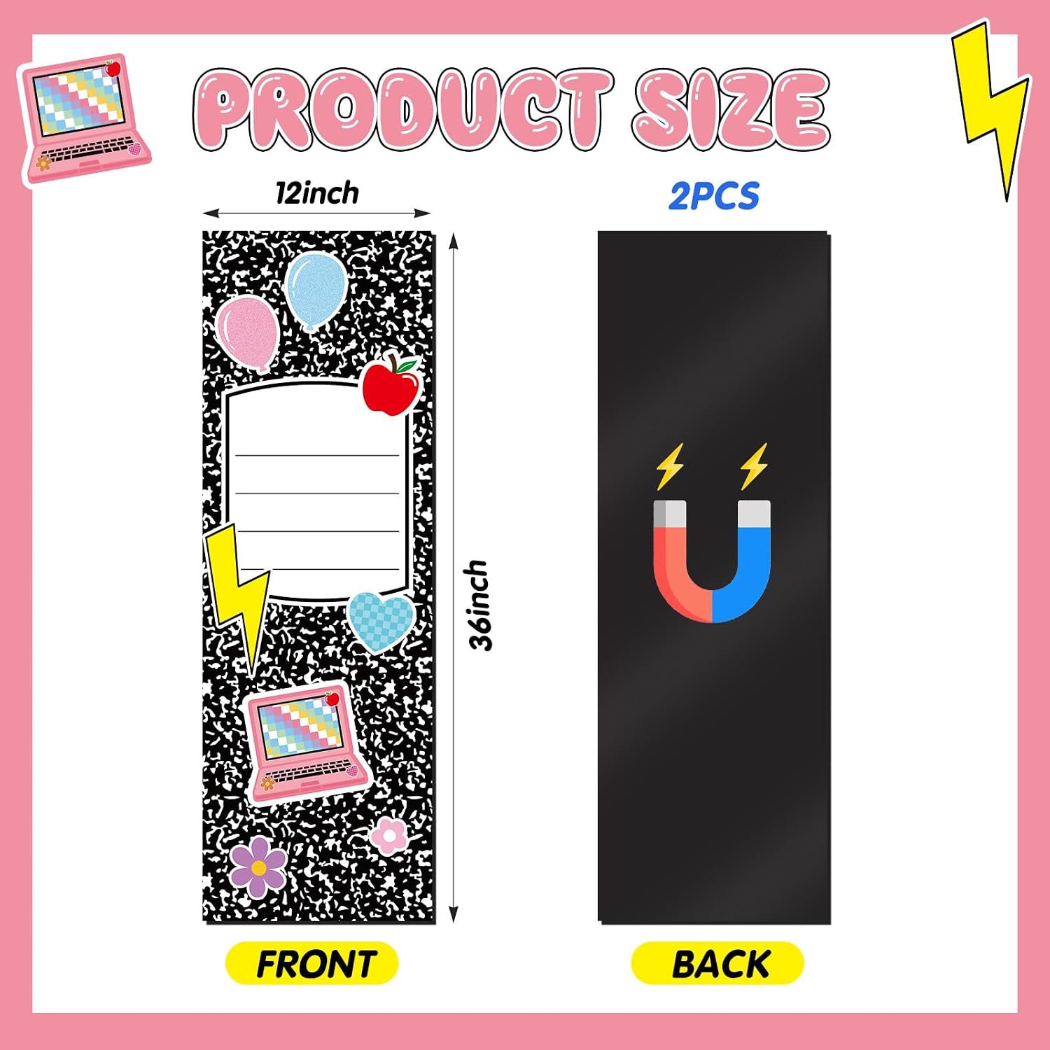 Gilprop 2 Pcs Composition Locker Magnetic Wallpaper 36'' x 12'' Black Waterproof Magnetic Wall Sticker Reusable Easy Install for Middle High School University Supplies Locker Decorations