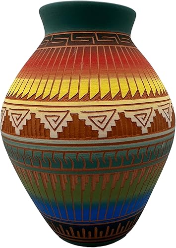 Cerámica india navajo nativa americana pintada a mano hecha a mano decoración del hogar, jarrón multicolor del suroeste Millissa Charlie (Multi 15)