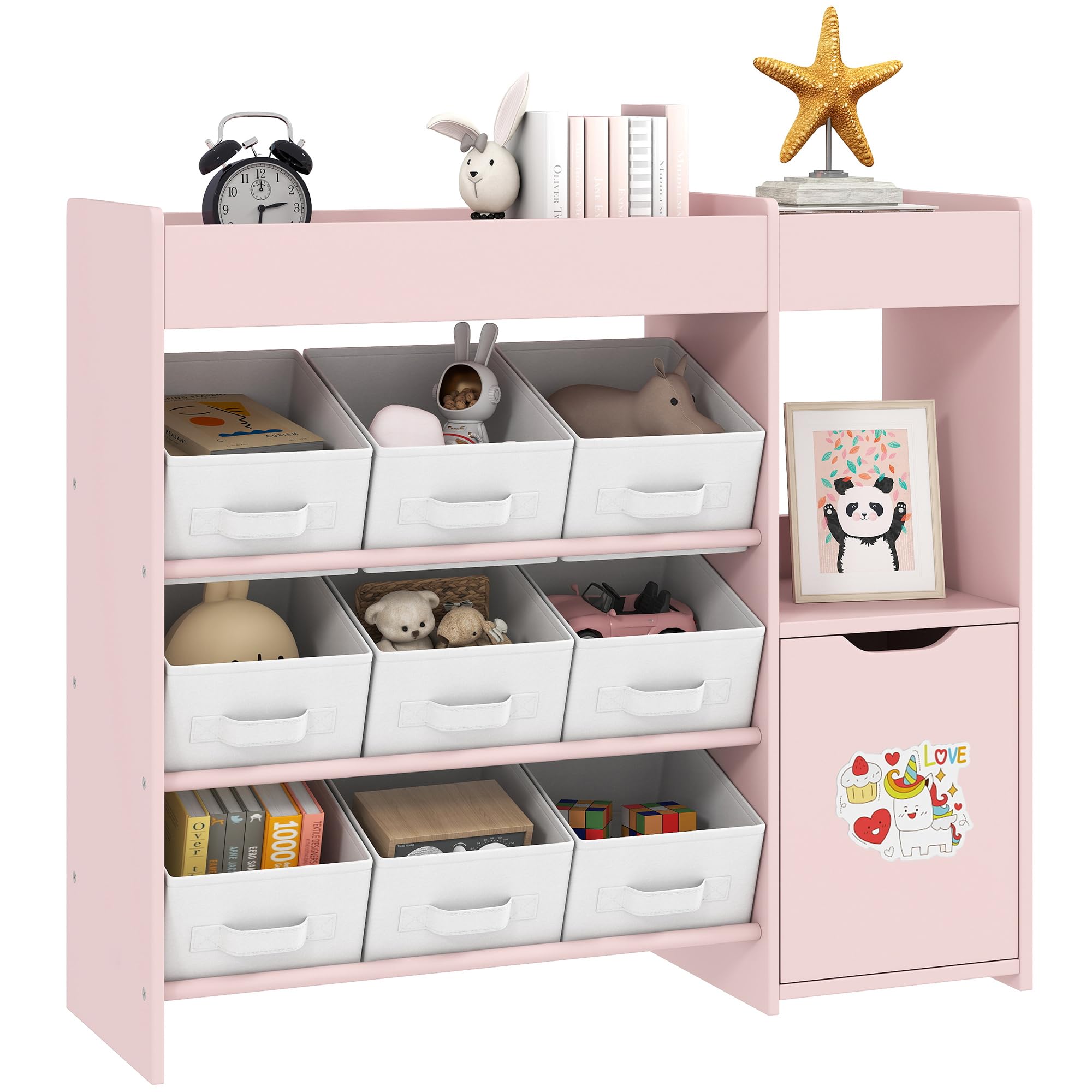 AIYAPLAY Kids Toy Storage with Bookshelf, 92 x 30 x 80 cm, Pink — image 1