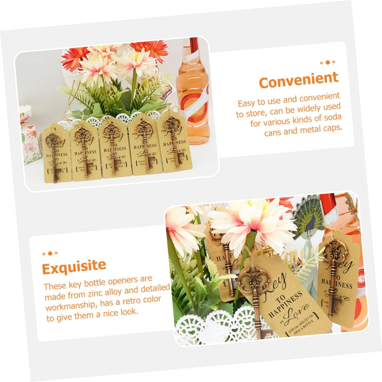 Mobestech 50 Sets Key Shaped Bottle Openers Openers with Tags and Ropes Wedding Favors and Party Supplies for Guests Easy to Use and Convenient